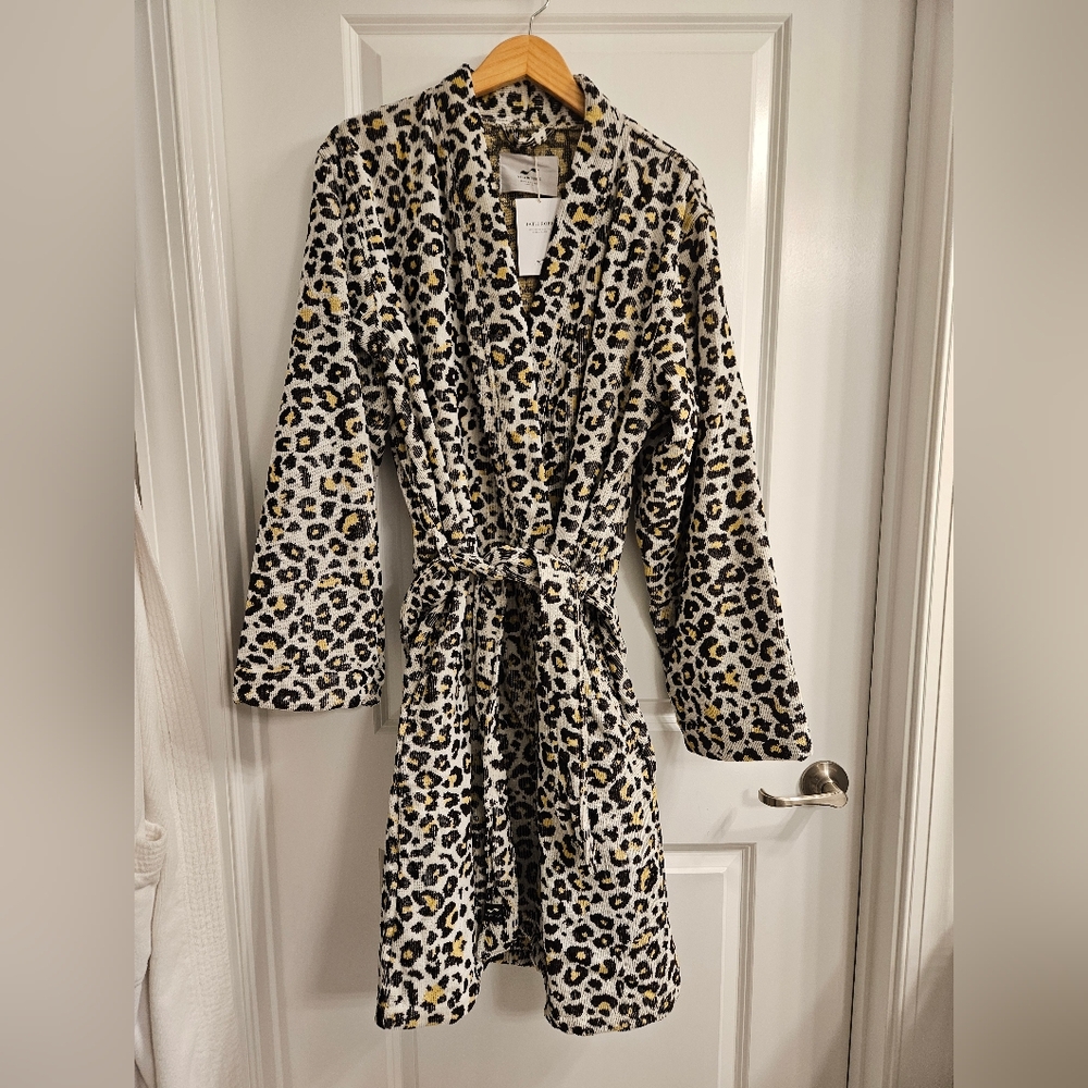 Women's Slowtide Cotton Terry Cheetah print robe in size L-XL.
